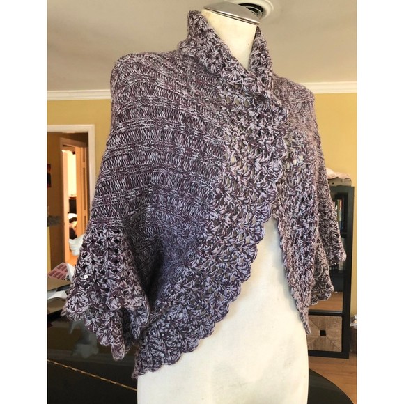 Nina Purple Heathered Angel Winged Sleeve Crocheted Circle Shrug Knit Sweater S - Picture 8 of 12